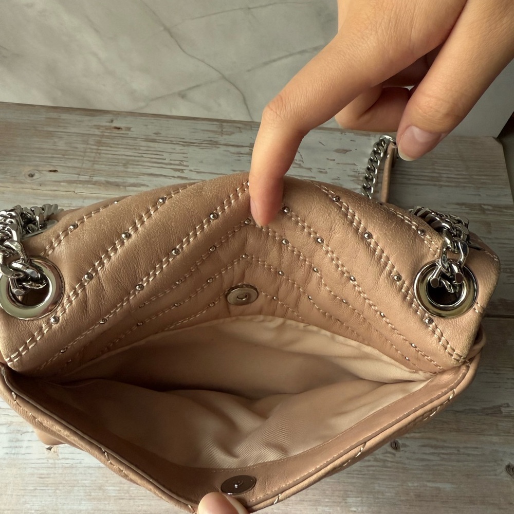 Rebecca Minkoff Tan Quilted Crossbody Bag with Silver Chain - Picture 6 of 10